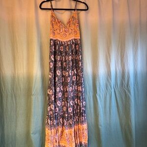 Russty Dustty Bohemian Floral Maxi Dress in Yellow and Blue